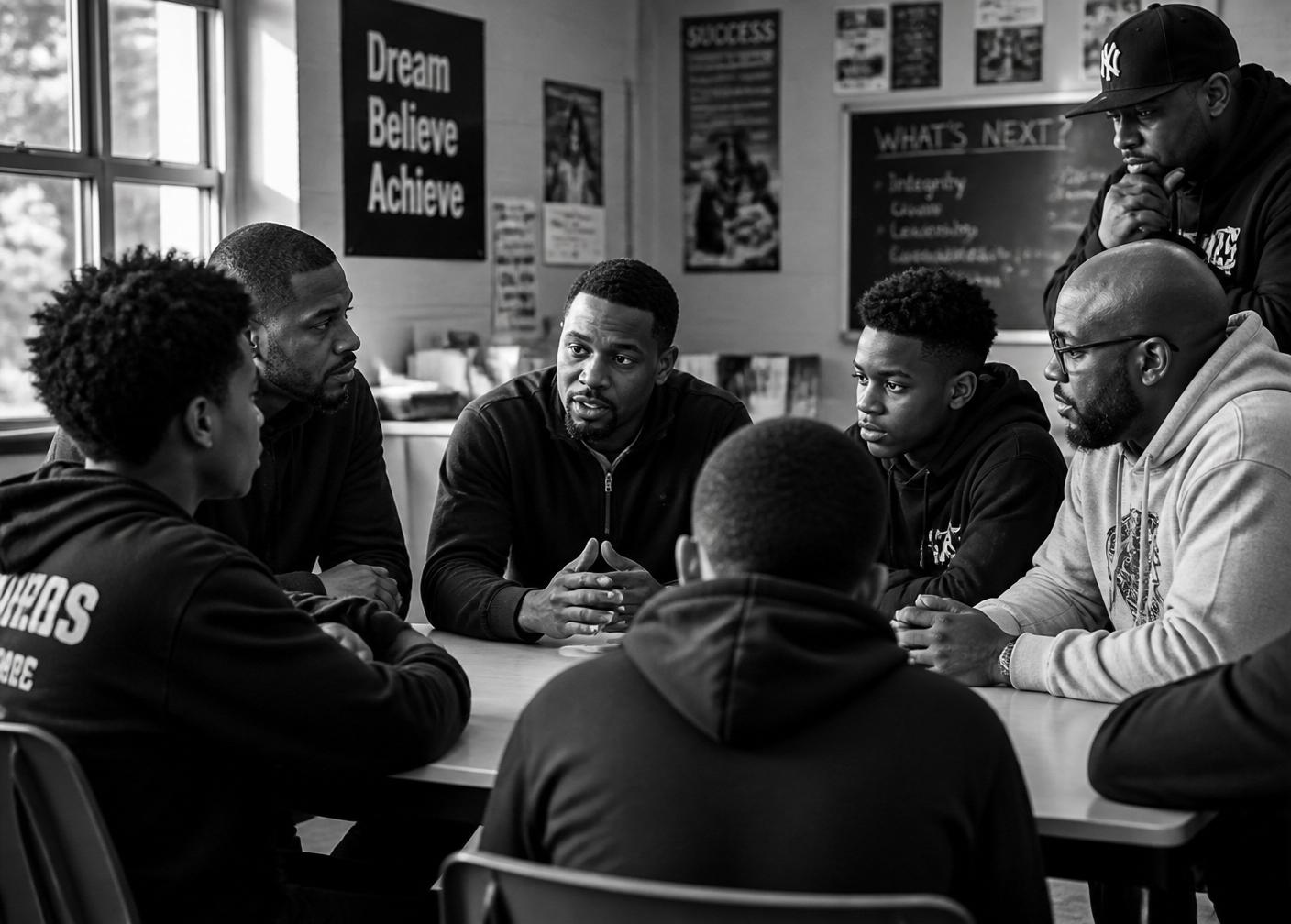 MADV mentors and youth in circle discussion